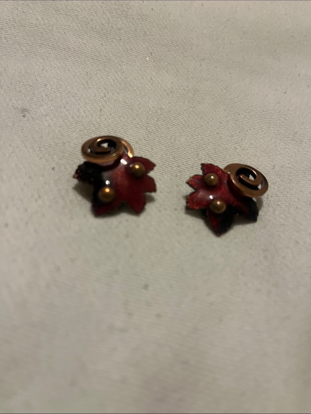 Vintage Matisse Renoir Mid century Red Enamel and copper Flower Clip-on Earrings